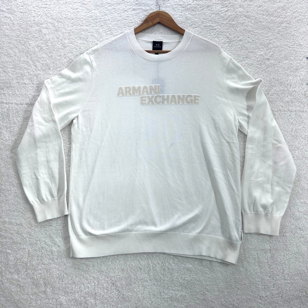New Armani Exchange Sweater Men's XL Off White Long Sleeve Style  XM001260